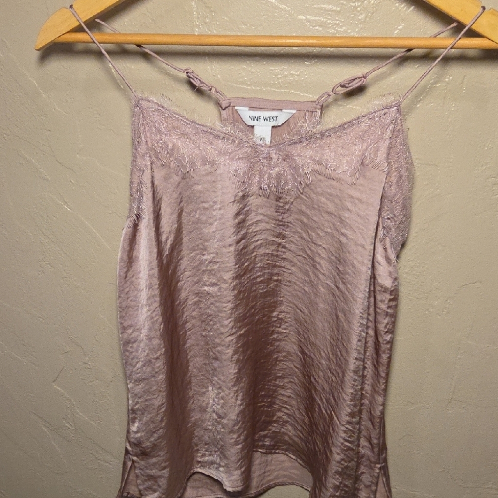 Nine West Blush Pink Satin Lace-Trim Camisole Size XS